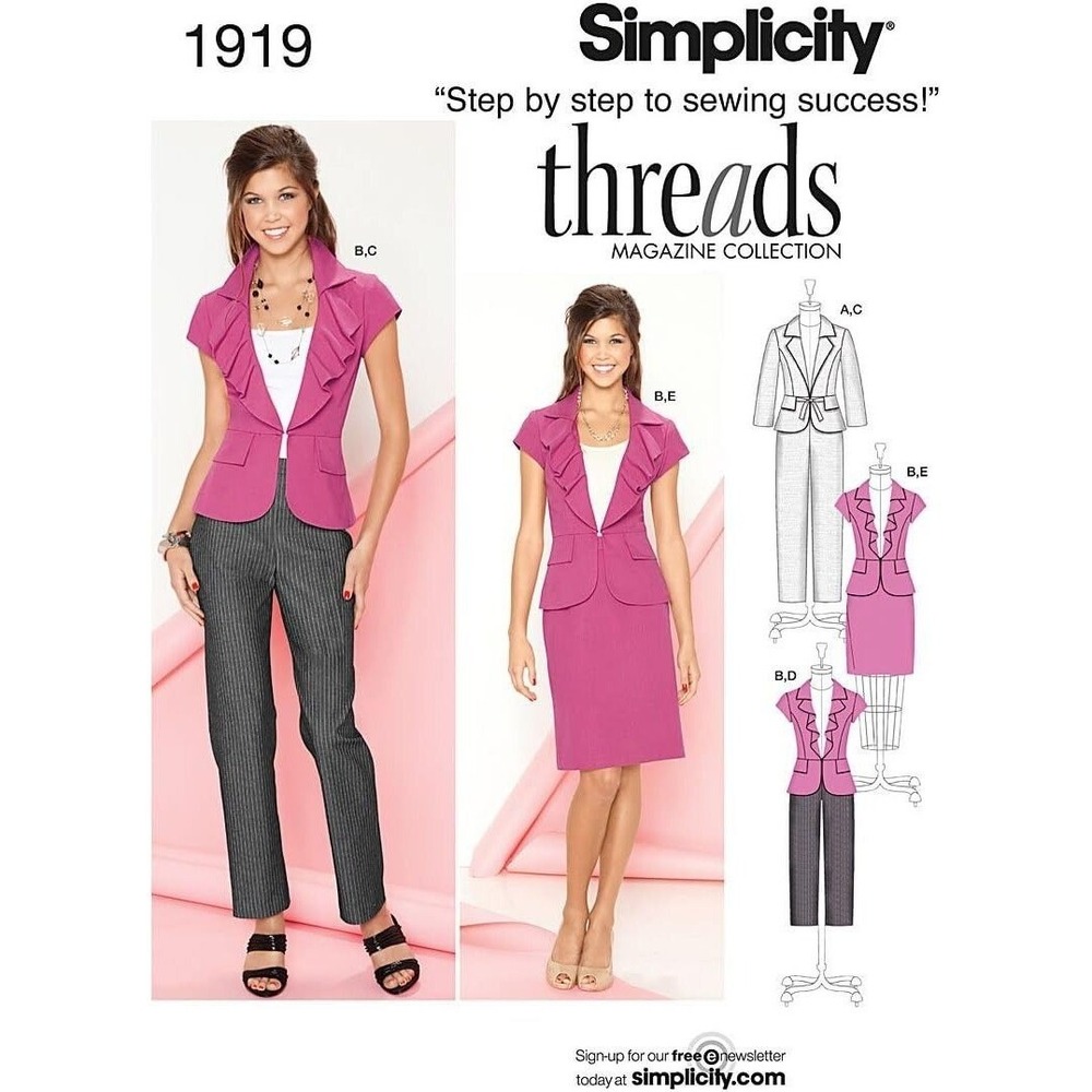 Simplicity Sewing Pattern 1919 Misses Size 16-24 Pants Skirt Jacket Threads